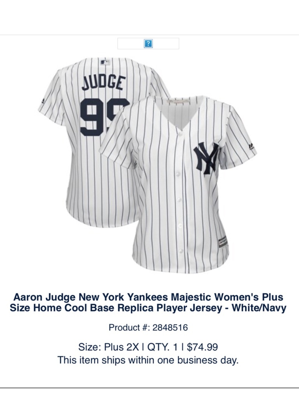 Women’s 2X Plus Size Majestic New York Yankees Pinstripe Jersey Aaron Judge